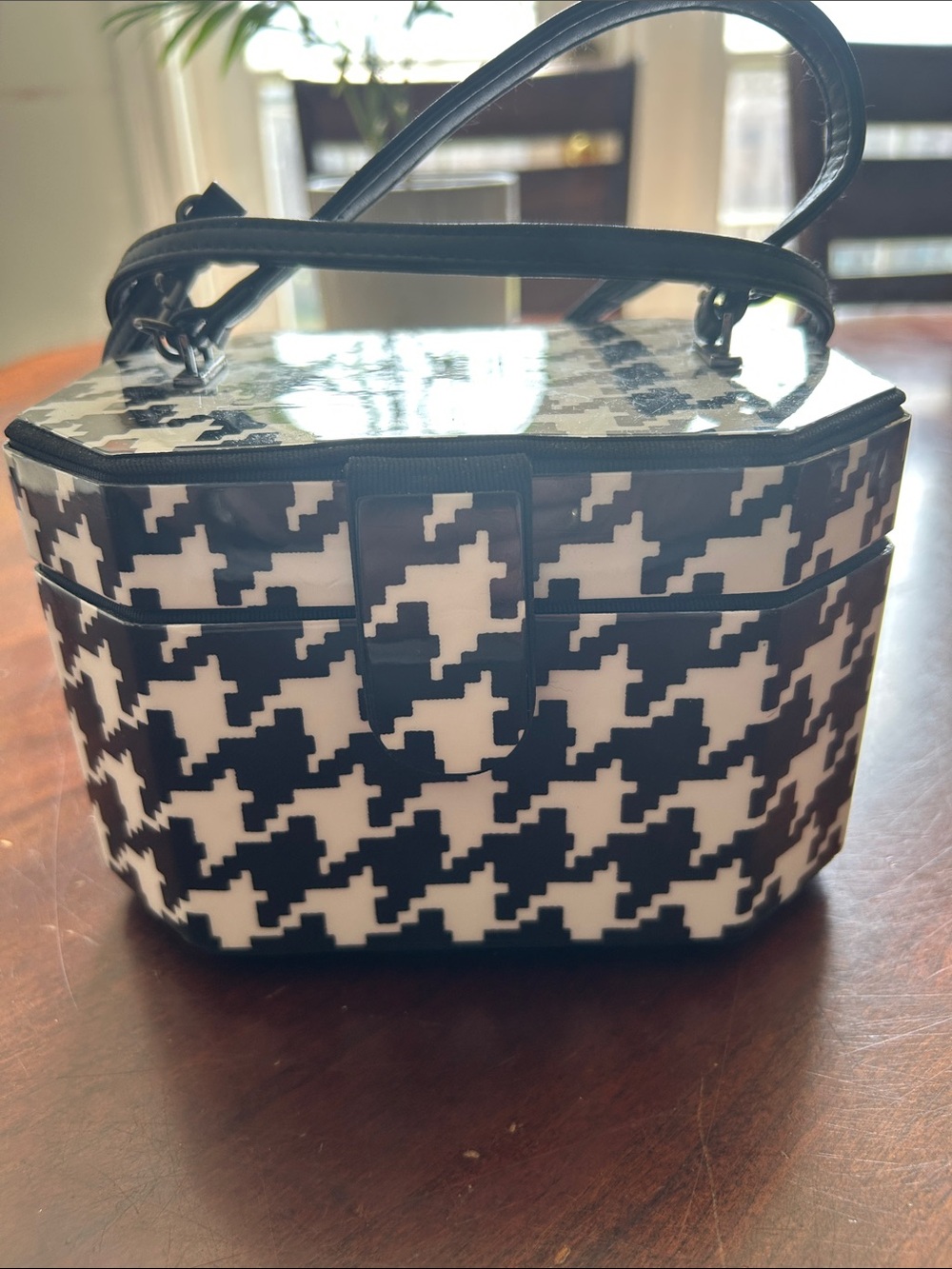 Black & White Houndstooth Cosmetic Train Case - Women Bags